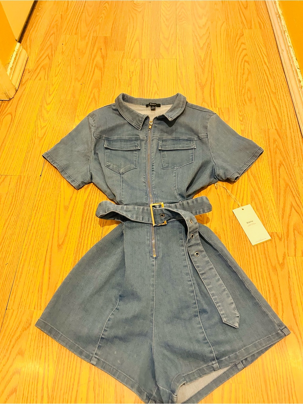New Blashe Casual Denim Short-Sleeve Romper Sz L